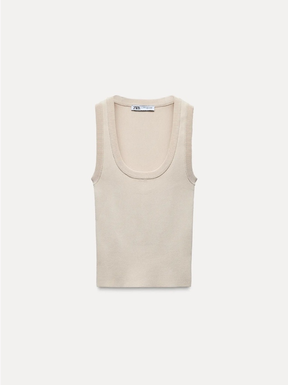 Zara Light Cream Ribbed Scoop-Neck Tank